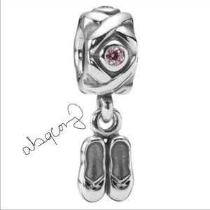 EUC Pandora 790520PCZ Silver Ballerina Ballet Dancer Slippers Dangle Charm